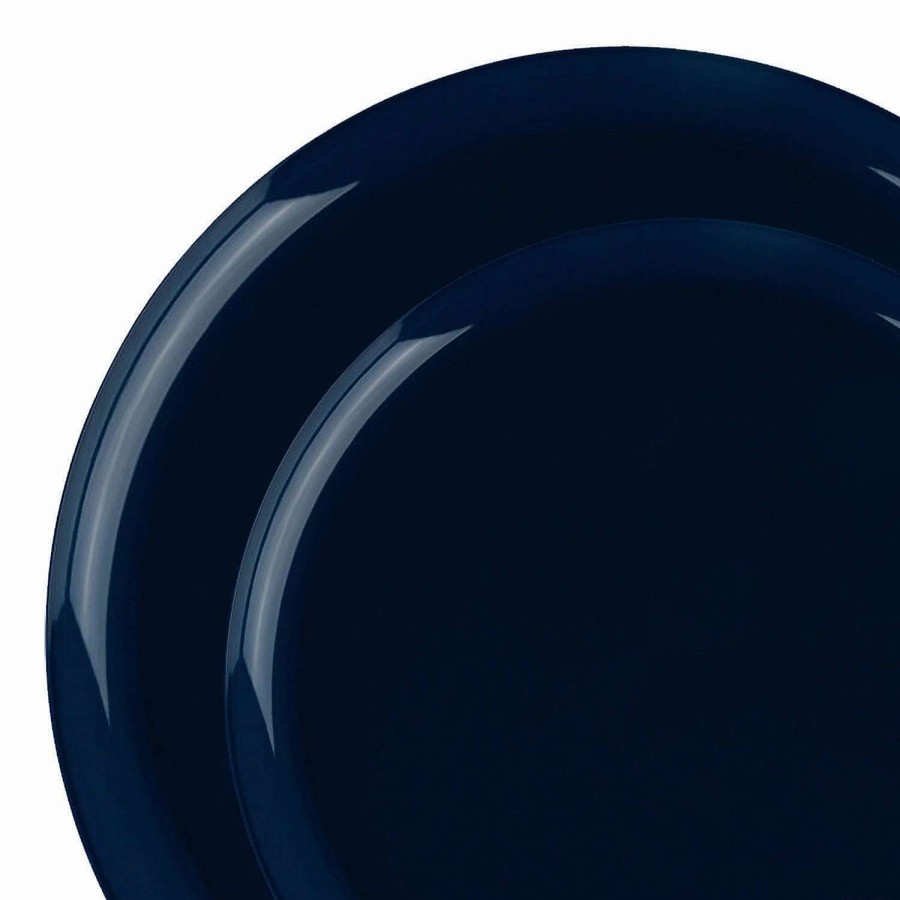 Party Plates * | Best Sale Navy Flat Round Disposable Plastic Dinnerware Value Set (40 Dinner Plates + 40 Salad Plates)