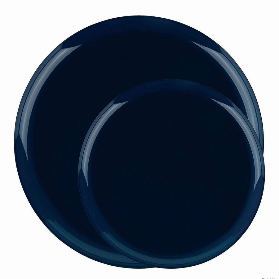 Party Plates * | Best Sale Navy Flat Round Disposable Plastic Dinnerware Value Set (40 Dinner Plates + 40 Salad Plates)