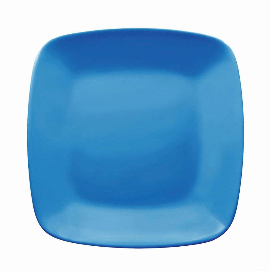 Party Plates * | Best Sale 10 Blue Flat Rounded Square Disposable Plastic Dinner Plates (40 Plates)