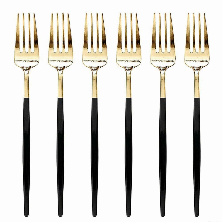 Cutlery * | Best Reviews Of Kaya Collection Gold With Black Handle Moderno Disposable Plastic Dinner Forks (240 Forks)