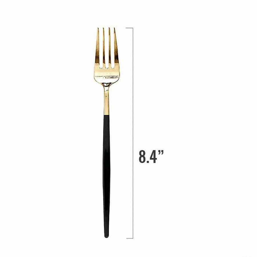 Cutlery * | Best Reviews Of Kaya Collection Gold With Black Handle Moderno Disposable Plastic Dinner Forks (240 Forks)