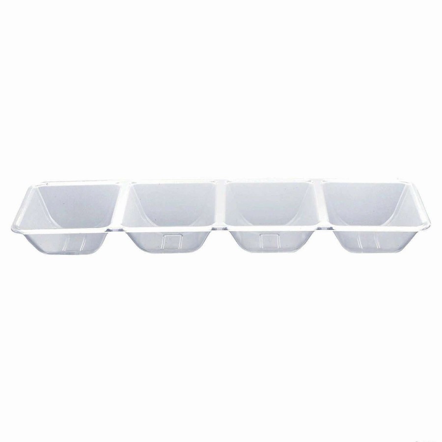 Serveware * | Best Deal Kaya Collection 16 X 5 Clear 4-Section Rectangular Disposable Plastic Trays (24 Trays)