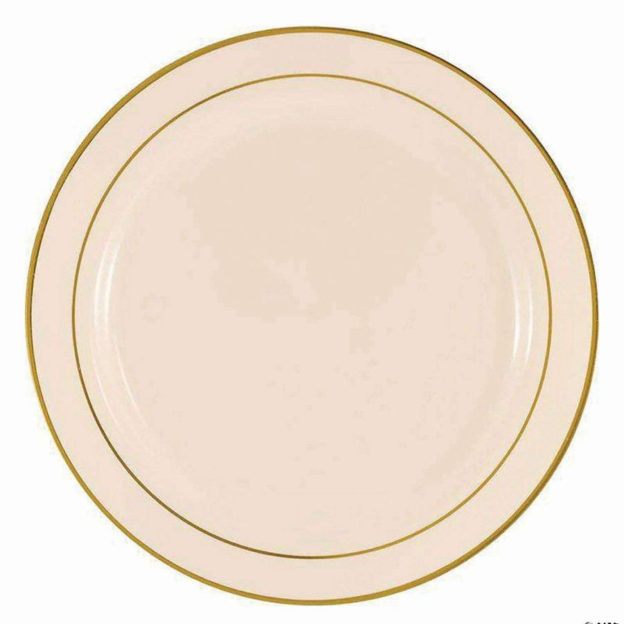 Party Plates * | Best Pirce Kaya Collection 10.25 Ivory With Gold Edge Rim Plastic Dinner Plates (120 Plates)