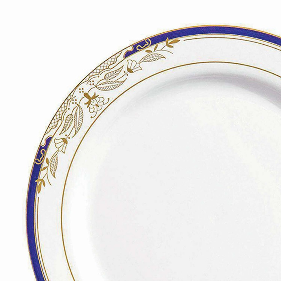 Party Plates * | Top 10 Kaya Collection 10.25 White With Blue And Gold Harmony Rim Plastic Dinner Plates (120 Plates)