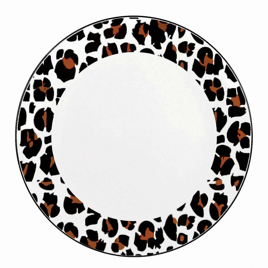 Party Plates * | Budget 7.5 White With Black And Brown Leopard Print Rim Round Disposable Plastic Appetizer/Salad Plates (70 Plates)