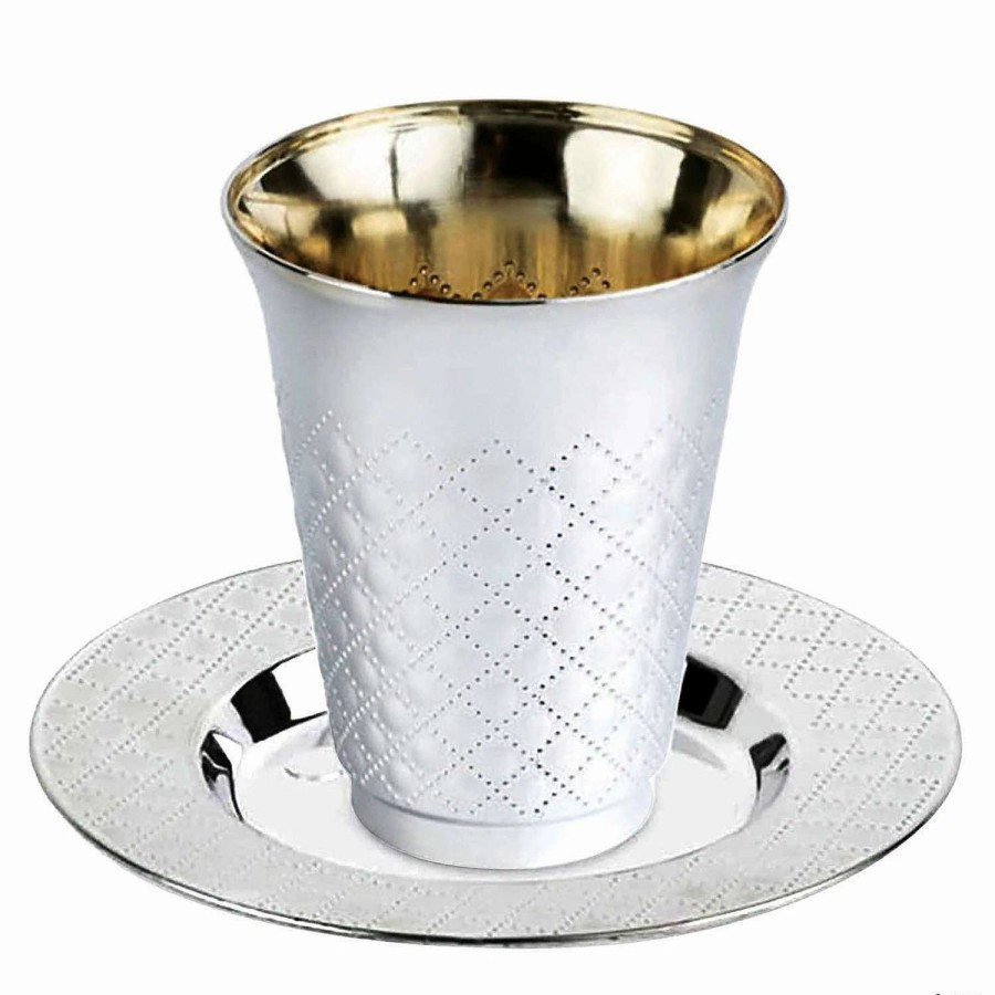 Drinkware * | Deals Shiny Metallic Aluminum Silver Round Plastic Saucers And Kiddush Cup Value Set (35 Cups + 35 Saucers)