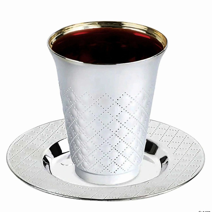 Drinkware * | Deals Shiny Metallic Aluminum Silver Round Plastic Saucers And Kiddush Cup Value Set (35 Cups + 35 Saucers)