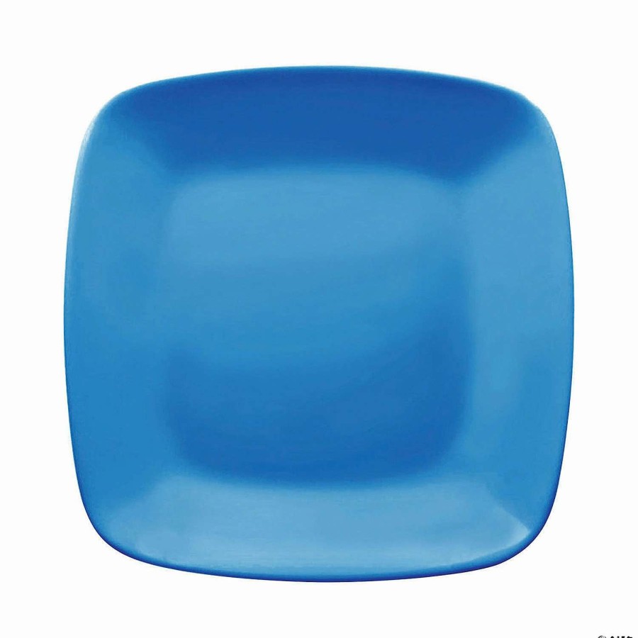 Party Plates * | Buy 8.5 Blue Flat Rounded Square Disposable Plastic Buffet Plates (50 Plates)