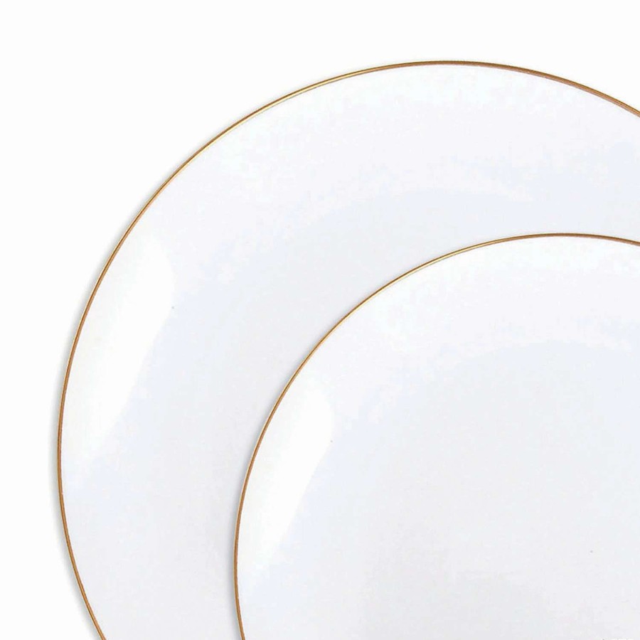 Party Plates * | Hot Sale White With Gold Rim Organic Round Disposable Plastic Dinnerware Value Set (40 Dinner Plates + 40 Salad Plates)