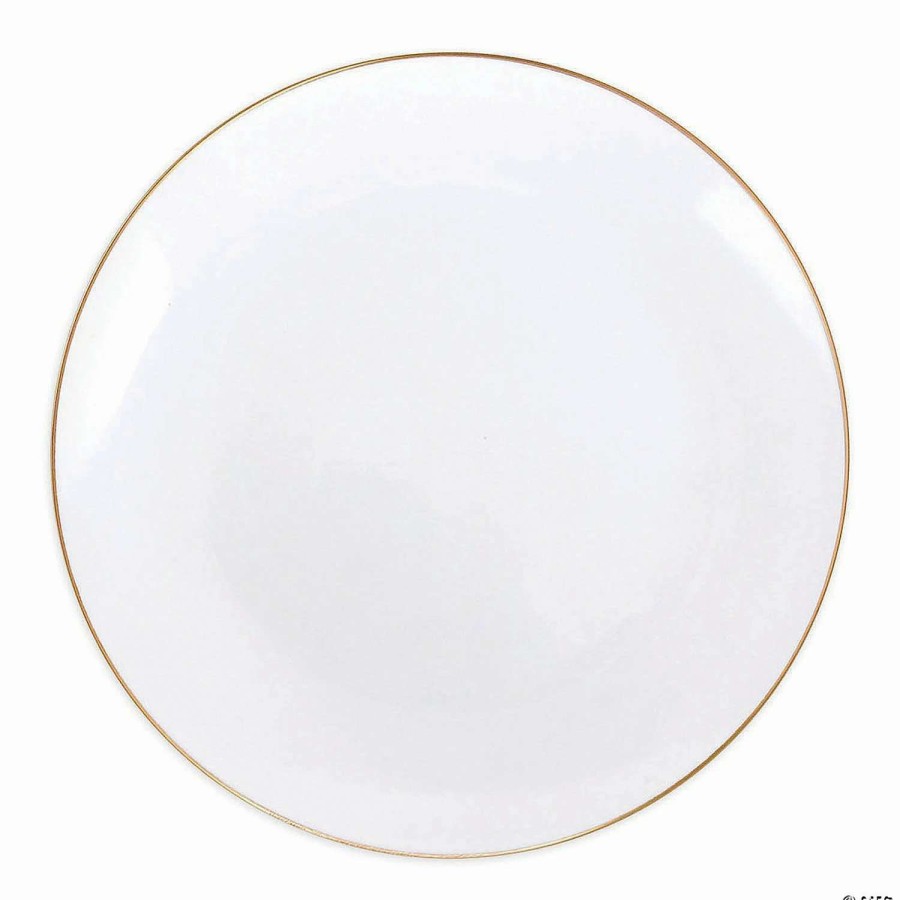 Party Plates * | Top 10 Premium 7.5 White With Gold Rim Organic Round Disposable Plastic Appetizer/Salad Plates (120 Plates)