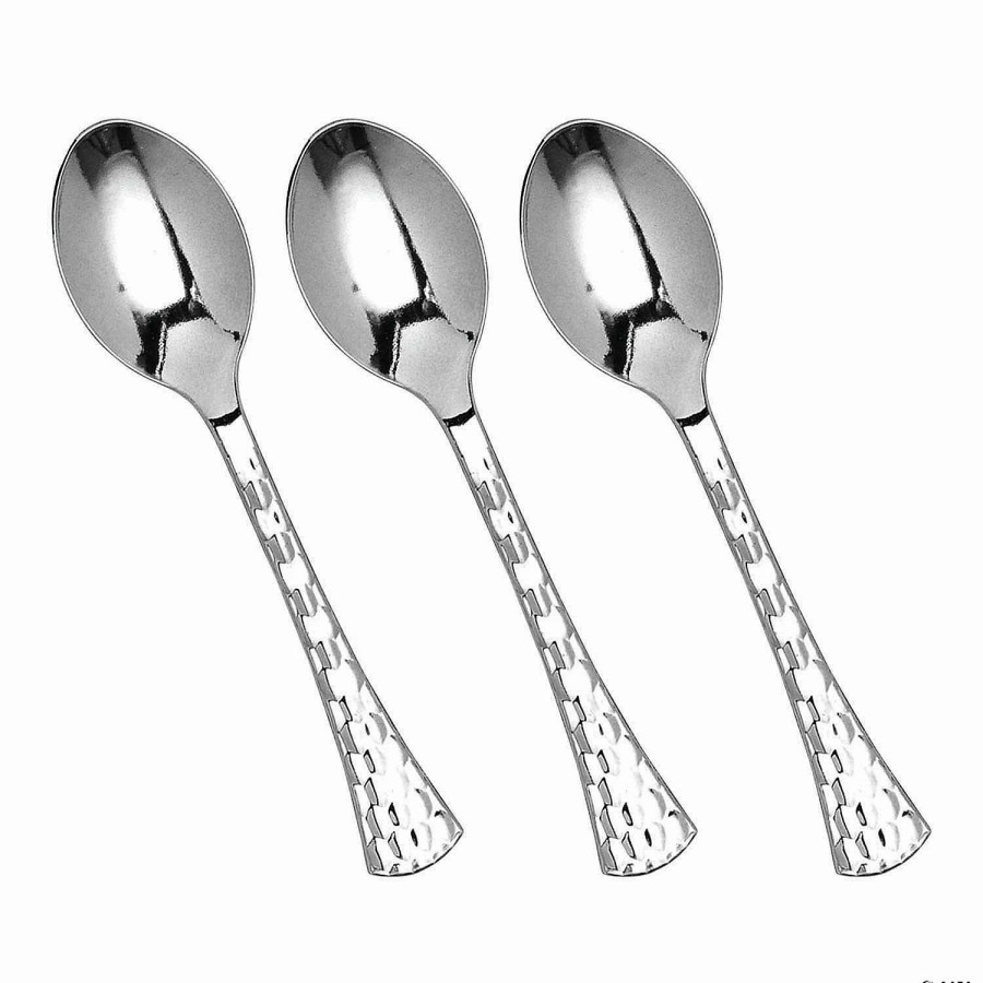 Cutlery * | Discount Kaya Collection Shiny Silver Glamour Cutlery Disposable Plastic Spoons (600 Spoons)