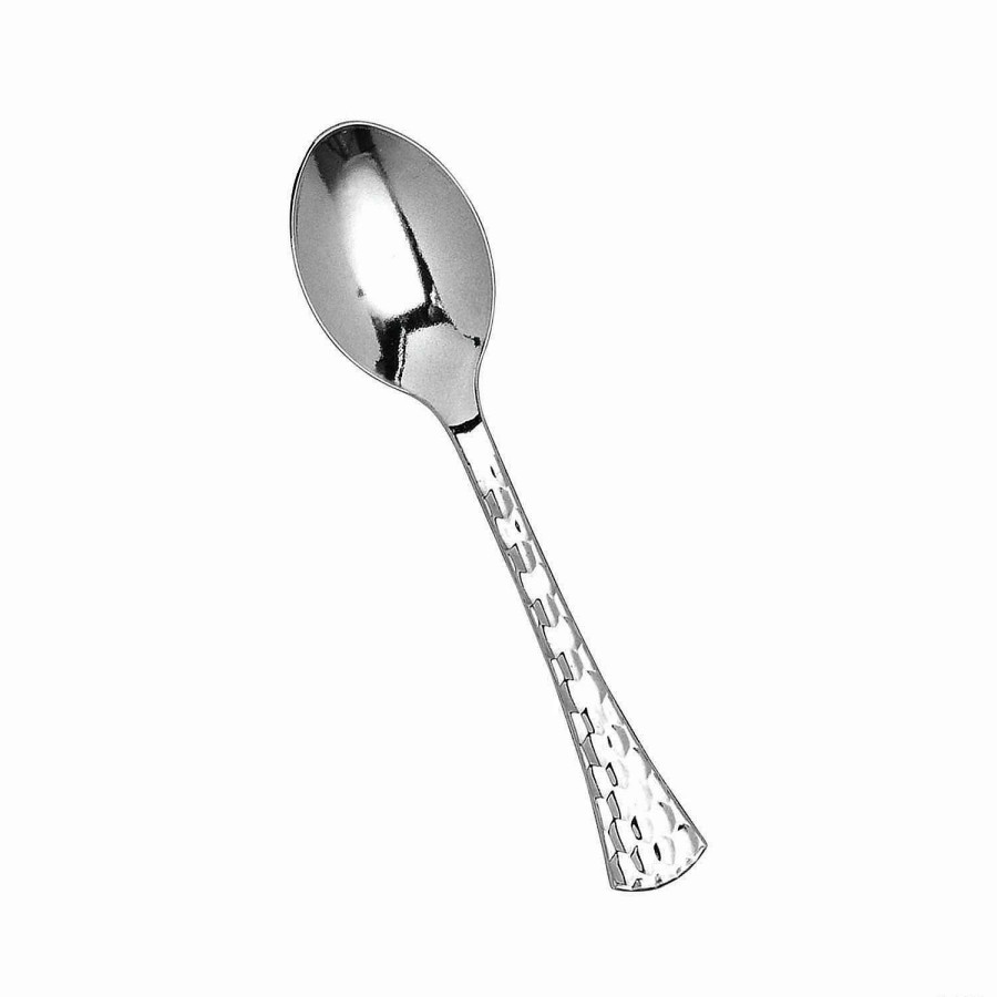 Cutlery * | Discount Kaya Collection Shiny Silver Glamour Cutlery Disposable Plastic Spoons (600 Spoons)