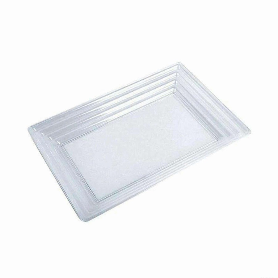 Serveware * | Best Sale Premium 9 X 13 Clear Rectangular With Groove Rim Plastic Serving Trays (24 Trays)