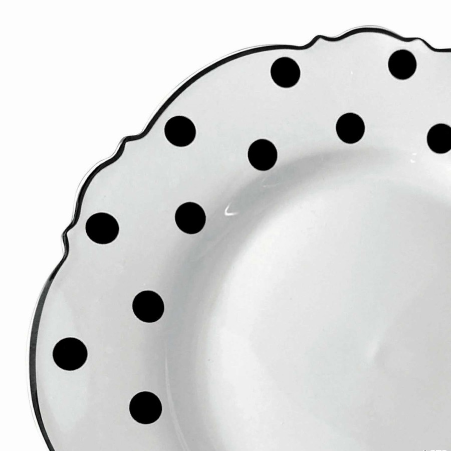 Party Plates * | New 7.5 White With Black Dots Round Blossom Disposable Plastic Salad Plates (90 Plates)