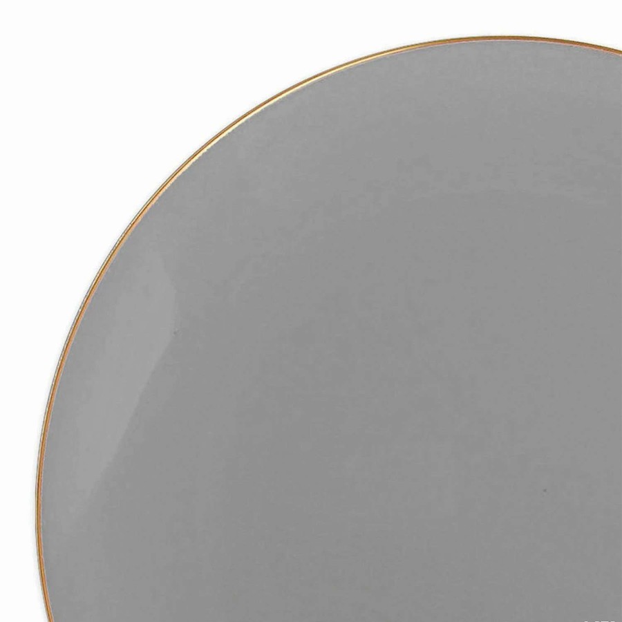 Party Plates * | Discount Premium 7.5 Gray With Gold Rim Organic Round Disposable Plastic Appetizer/Salad Plates (120 Plates)