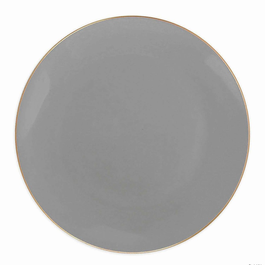 Party Plates * | Discount Premium 7.5 Gray With Gold Rim Organic Round Disposable Plastic Appetizer/Salad Plates (120 Plates)