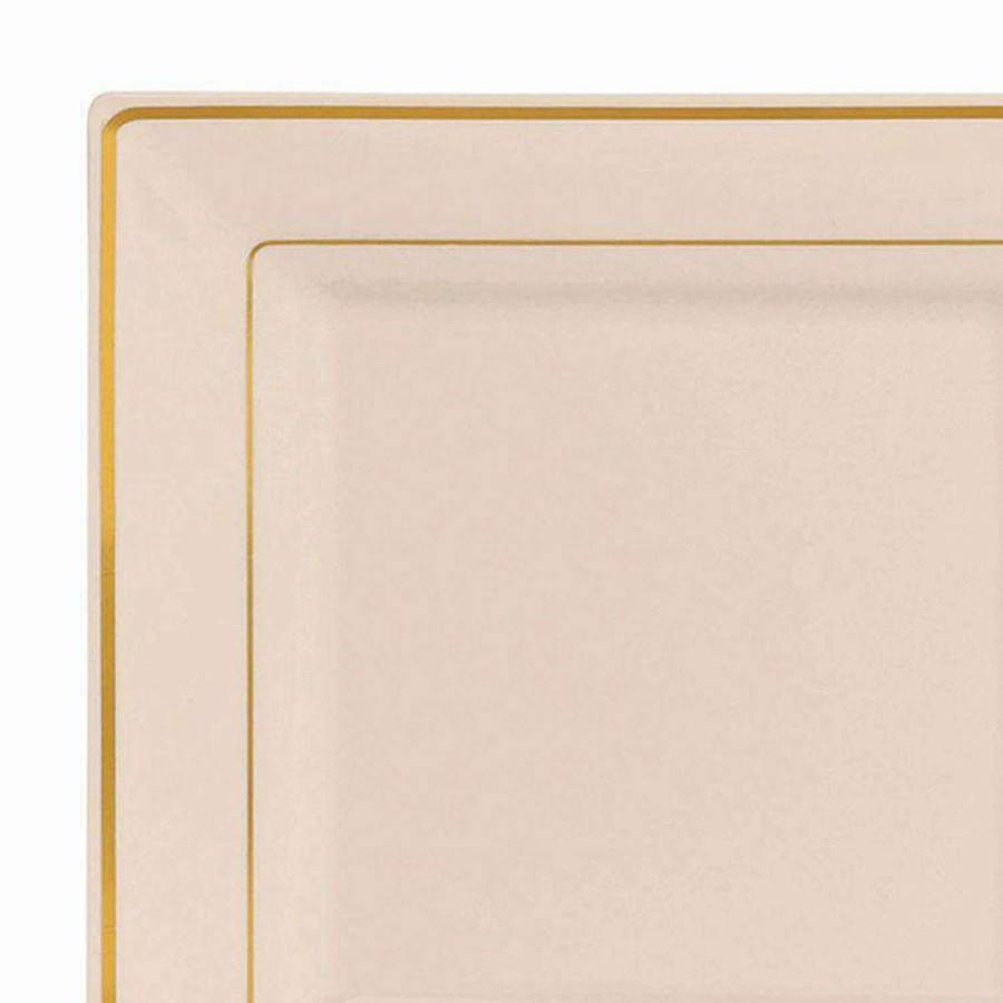 Party Plates * | Cheap Kaya Collection 6.5 Ivory With Gold Square Edge Rim Plastic Appetizer/Salad Plates (120 Plates)