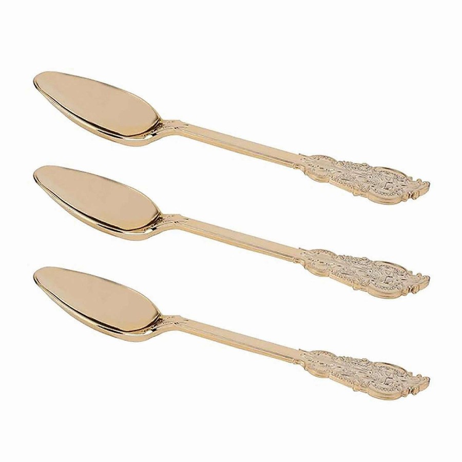 Cutlery * | Best Sale Shiny Baroque Gold Plastic Spoons (168 Spoons)