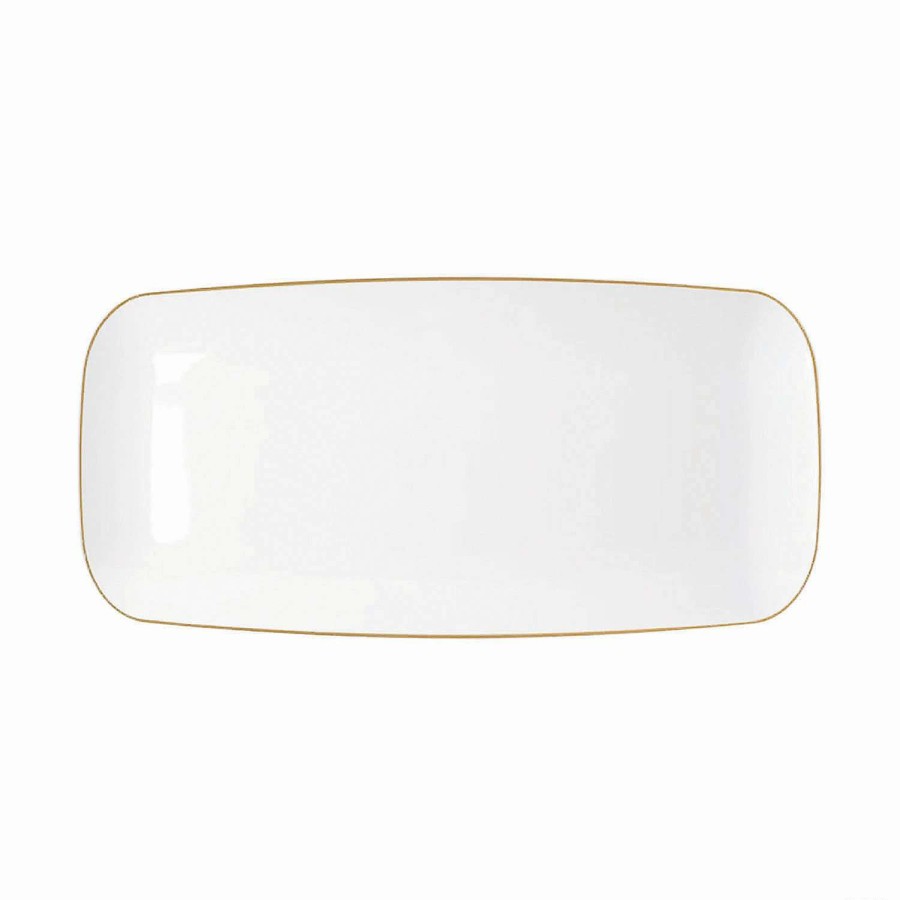 Party Plates * | Wholesale 10.6 X 5 Clear With Gold Rim Flat Raised Edge Rectangular Disposable Plastic Plates (120 Plates)