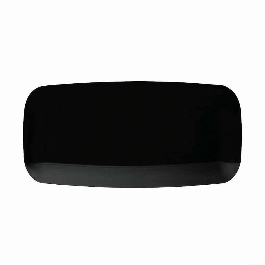 Party Plates * | Cheap 10.6 X 5 Solid Black Flat Raised Edge Rectangular Disposable Plastic Plates (50 Plates)