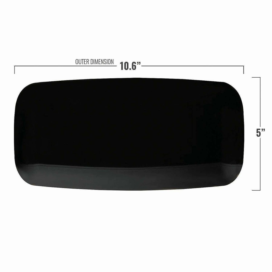 Party Plates * | Cheap 10.6 X 5 Solid Black Flat Raised Edge Rectangular Disposable Plastic Plates (50 Plates)