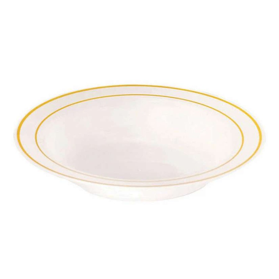 Bowls * | Cheapest 5 White With Gold Edge Rim Round Disposable Plastic Dessert Bowls (90 Bowls)