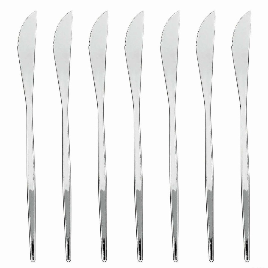 Cutlery * | Wholesale Shiny Silver Moderno Disposable Plastic Dinner Knives (140 Knives)