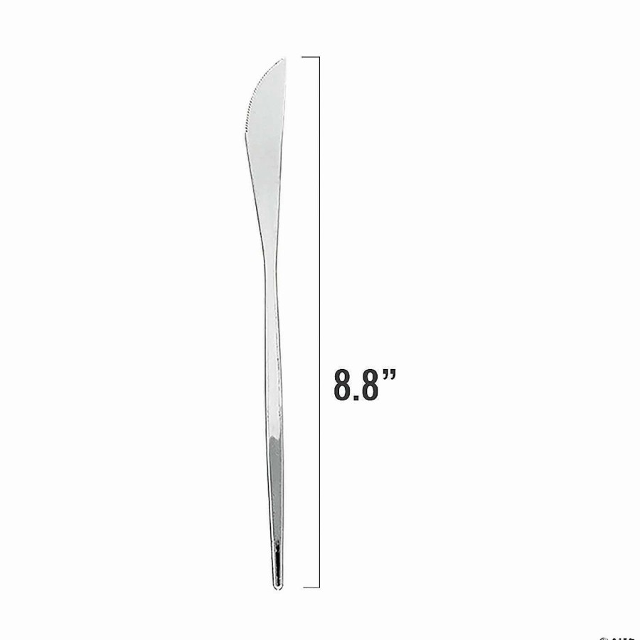 Cutlery * | Wholesale Shiny Silver Moderno Disposable Plastic Dinner Knives (140 Knives)