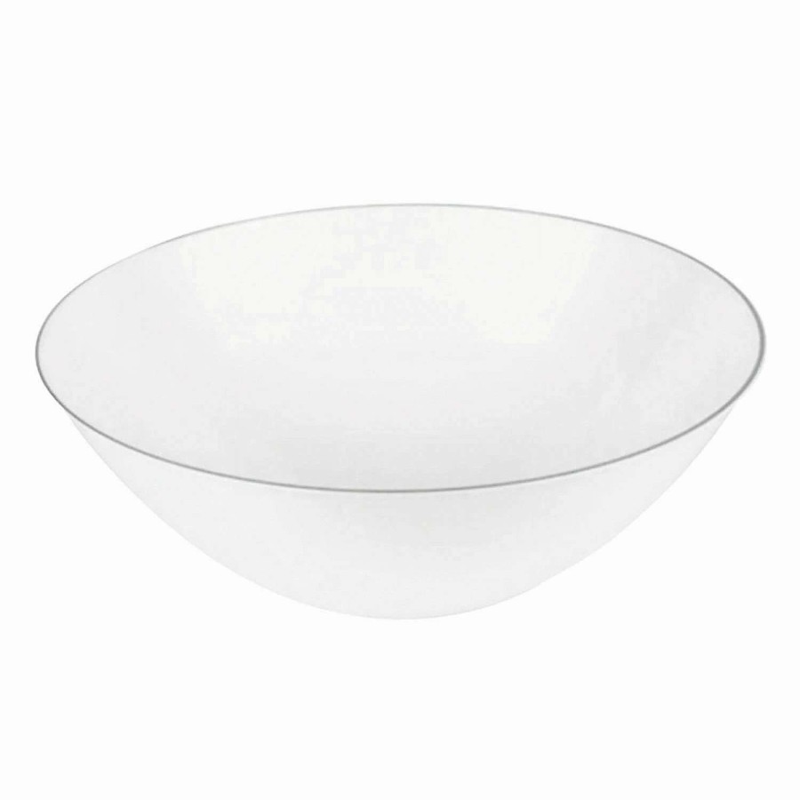 Bowls * | Best Deal 32 Oz. White With Silver Rim Organic Round Disposable Plastic Bowls (60 Bowls)