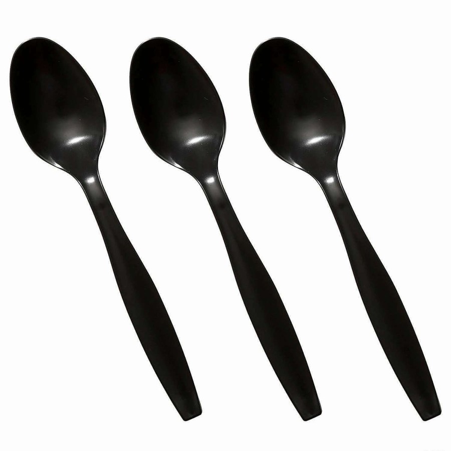 Cutlery * | Promo Black Plastic Disposable Spoons (1000 Spoons)