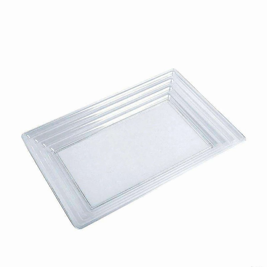 Serveware * | Deals 11 X 16 Clear Rectangular With Groove Rim Plastic Serving Trays (12 Trays)