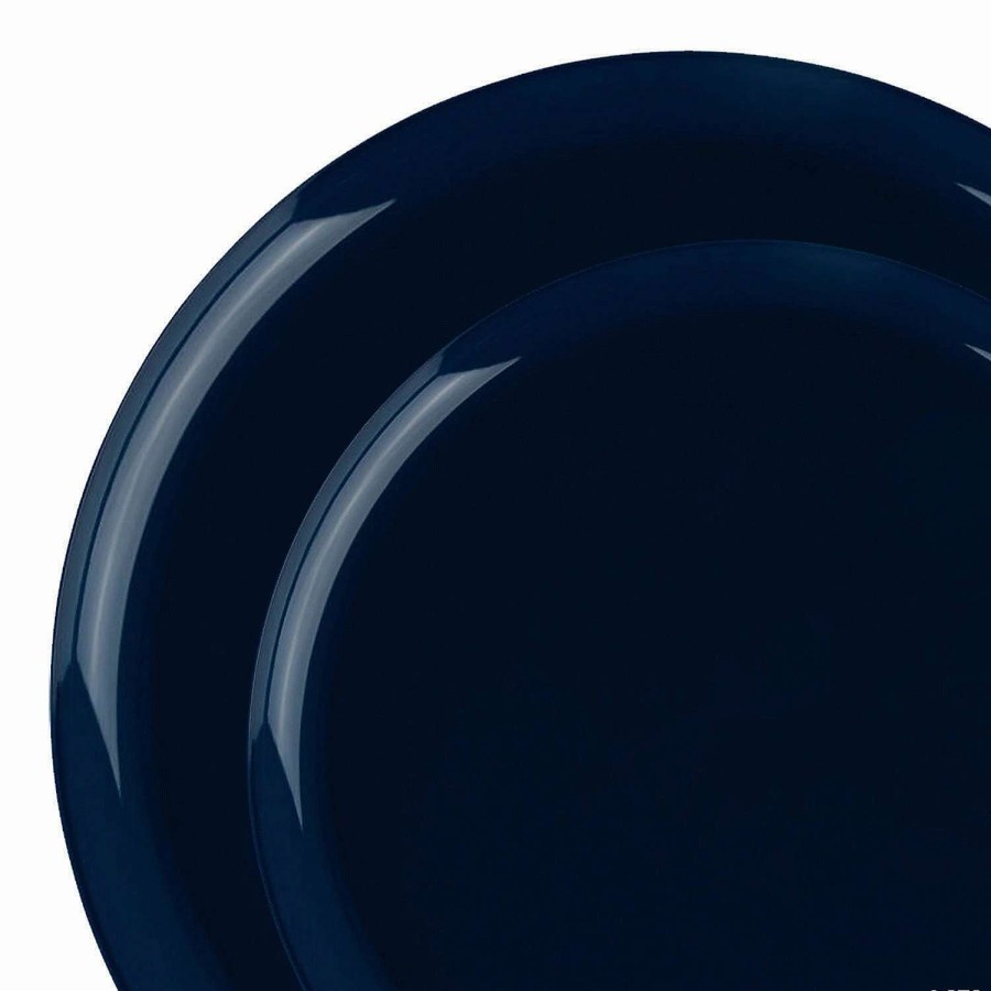 Party Plates * | Budget Navy Flat Round Disposable Plastic Dinnerware Value Set (120 Dinner Plates + 120 Salad Plates)