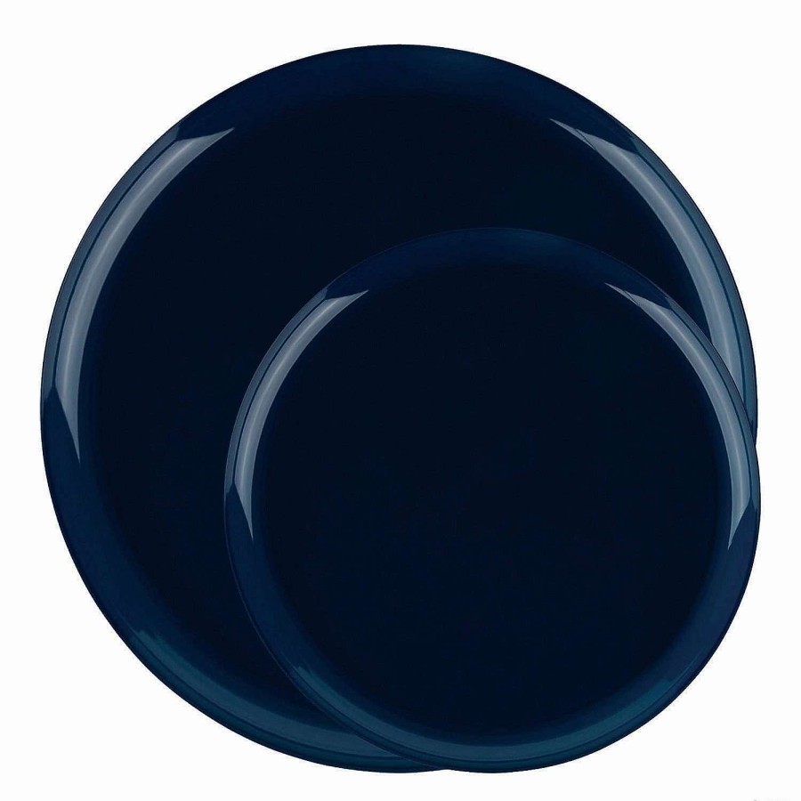 Party Plates * | Budget Navy Flat Round Disposable Plastic Dinnerware Value Set (120 Dinner Plates + 120 Salad Plates)