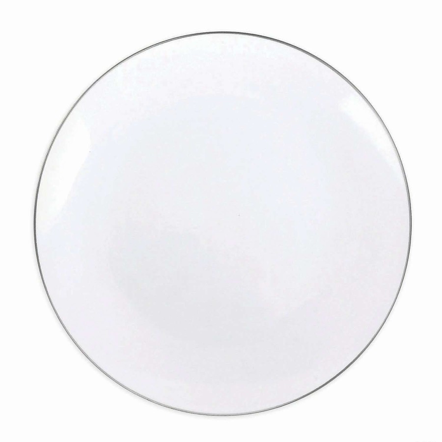 Party Plates * | Buy Kaya Collection 7.5 White With Silver Rim Organic Round Disposable Plastic Appetizer/Salad Plates (120 Plates)