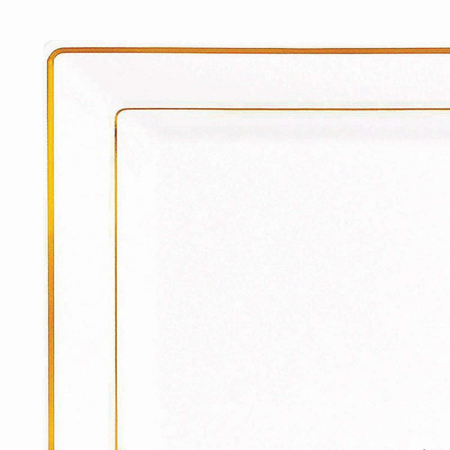 Party Plates * | Outlet 6.5 White With Gold Square Edge Rim Plastic Appetizer/Salad Plates (70 Plates)