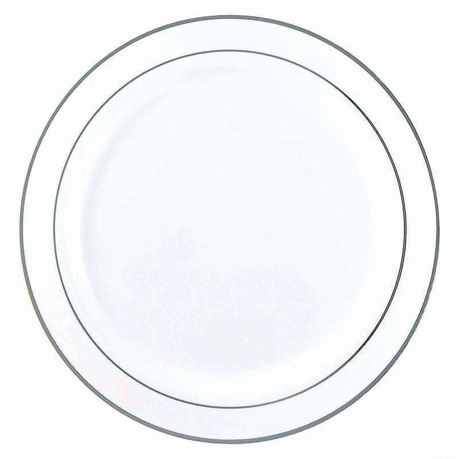 Party Plates * | Best Pirce 6 White With Silver Edge Rim Plastic Pastry Plates (240 Plates)