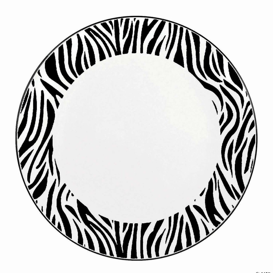 Party Plates * | Brand New 7.5 White With Black Zebra Stripes Round Disposable Plastic Appetizer/Salad Plates (70 Plates)