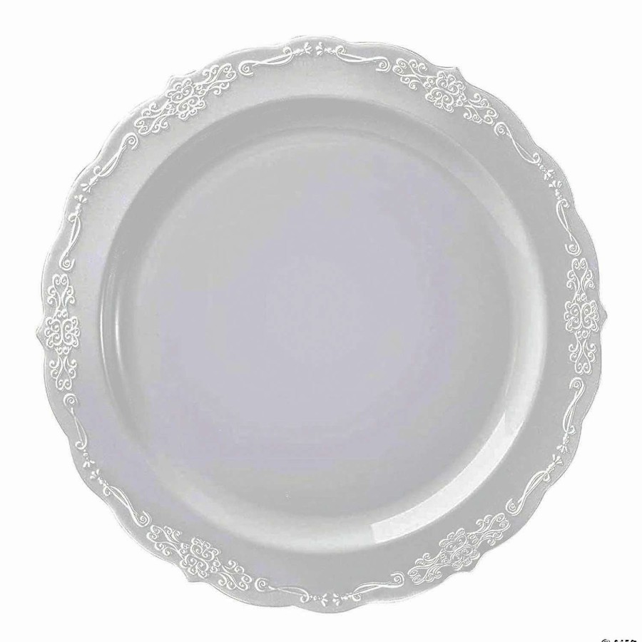 Party Plates * | Budget Premium 10 Clear Vintage Round Disposable Plastic Dinner Plates (120 Plates)