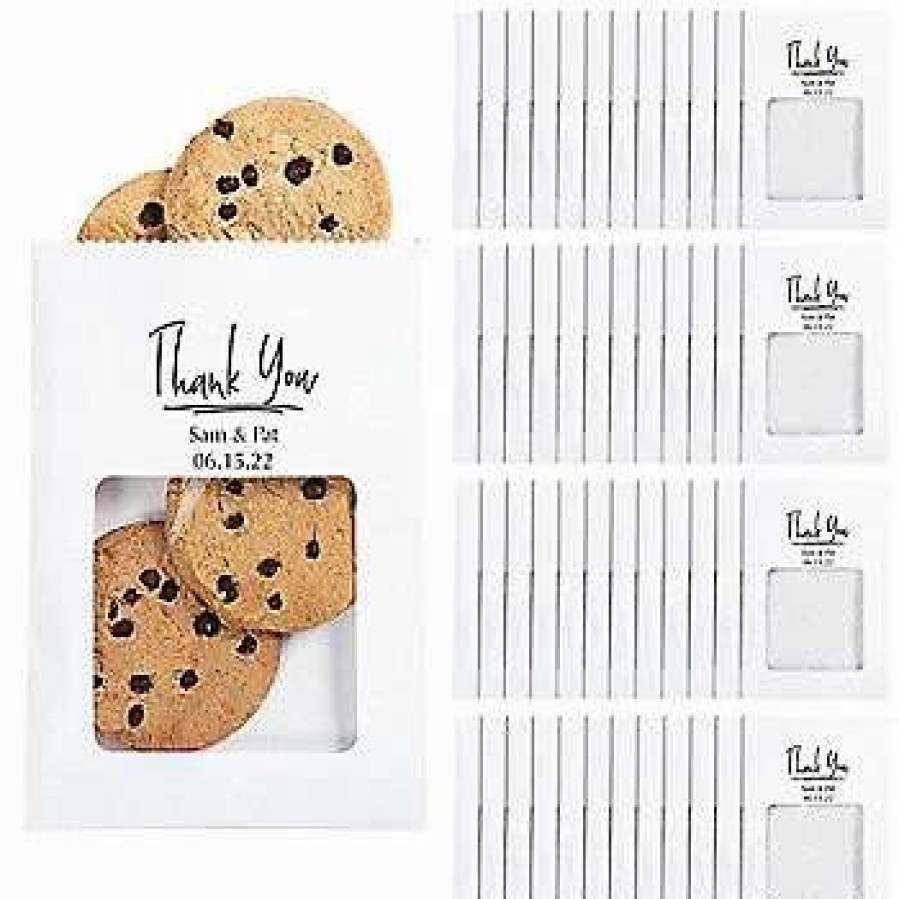 Cake Decorating Supplies * | Brand New 5 1/2 X 8 Mini Personalized Thank You Paper Treat Bags With Cellophane Window 24 Pc.