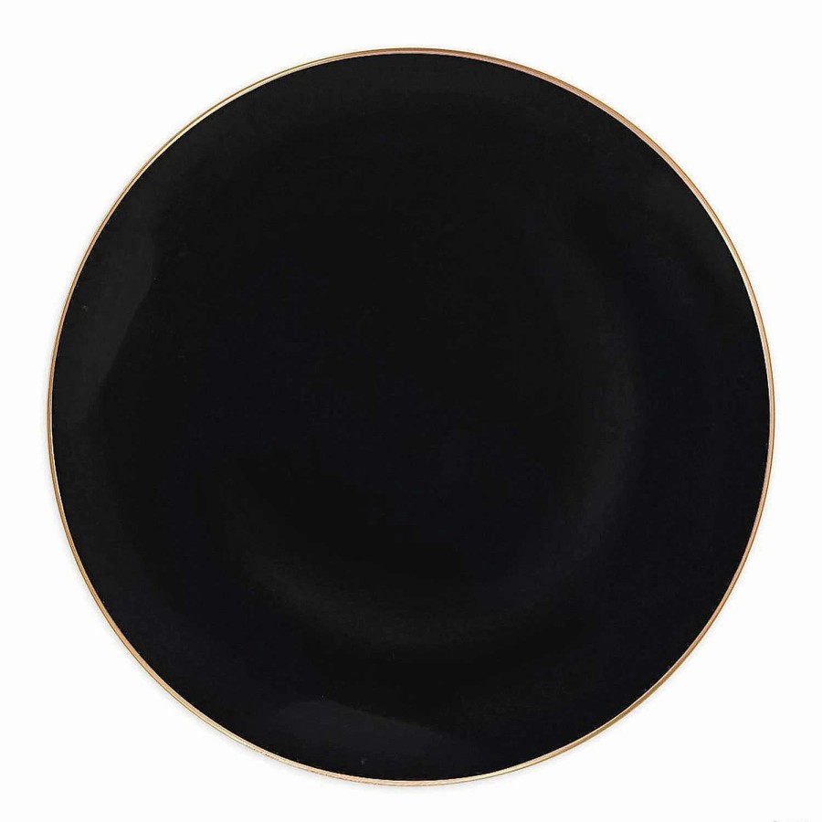 Party Plates * | Coupon 10.25 Black With Gold Rim Organic Round Disposable Plastic Dinner Plates (40 Plates)