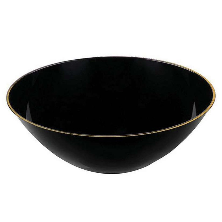 Bowls * | Deals Kaya Collection 16 Oz. Black With Gold Rim Organic Round Disposable Plastic Soup Bowls (120 Bowls)