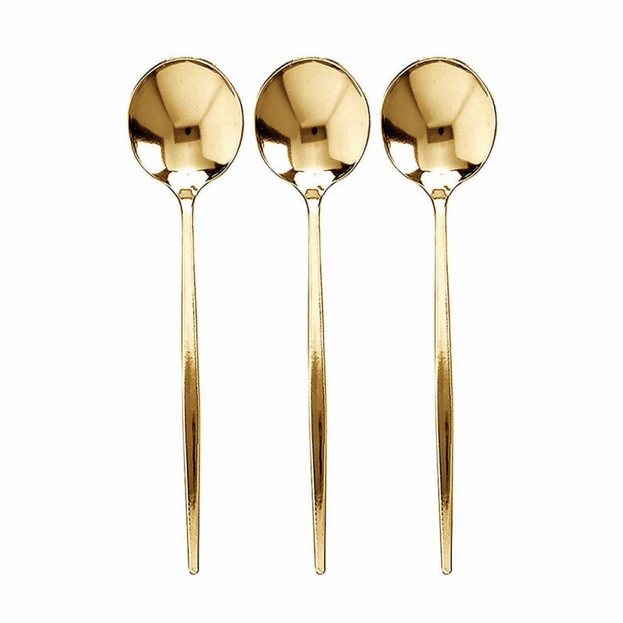 Cutlery * | Buy Shiny Gold Moderno Disposable Plastic Dinner Spoons (120 Spoons)