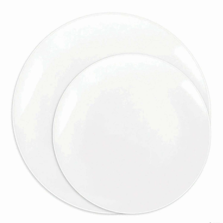 Party Plates * | Budget Solid White Organic Round Disposable Plastic Dinnerware Value Set (120 Dinner Plates + 120 Salad Plates)