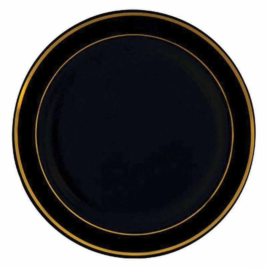 Party Plates * | Promo Kaya Collection 10.25 Black With Gold Edge Rim Plastic Dinner Plates (120 Plates)