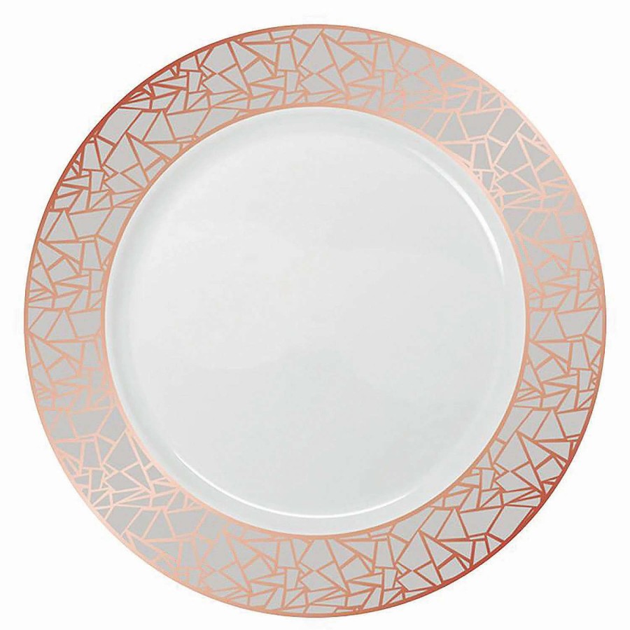 Party Plates * | Discount 7.5 White With Silver And Rose Gold Mosaic Rim Round Plastic Appetizer/Salad Plates (90 Plates)