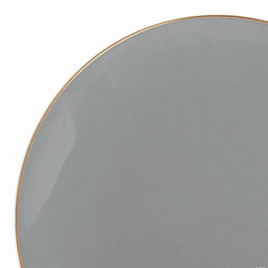 Party Plates * | Promo 10.25 Gray With Gold Organic Round Disposable Plastic Dinner Plates (40 Plates)