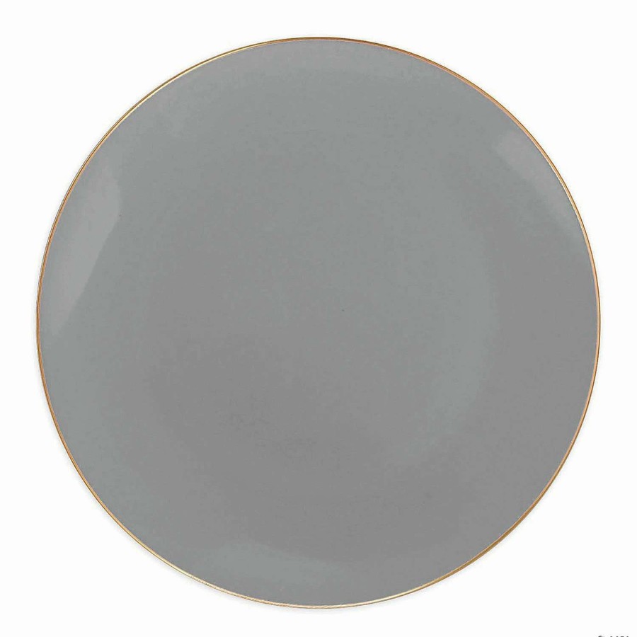 Party Plates * | Promo 10.25 Gray With Gold Organic Round Disposable Plastic Dinner Plates (40 Plates)