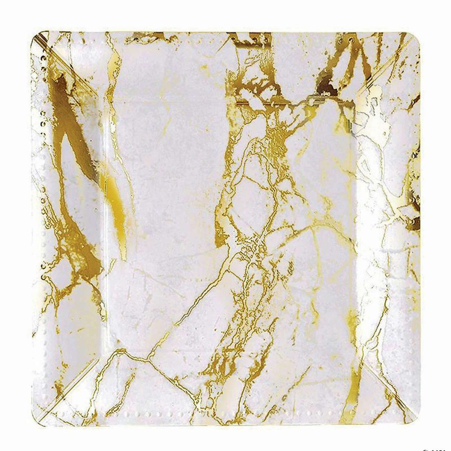 Party Plates * | Cheap Kaya Collection 13 White With Gold Marble Square Disposable Paper Charger Plates (120 Plates)