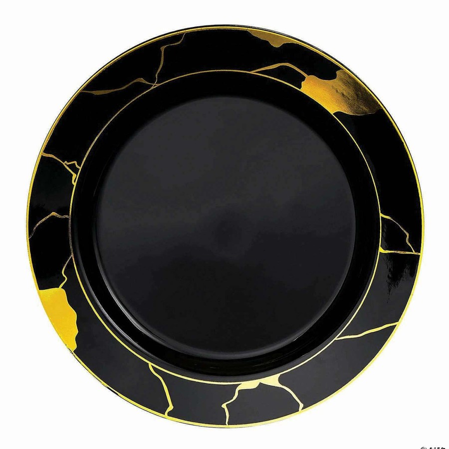 Party Plates * | Flash Sale Kaya Collection 7.5 Black With Gold Marble Disposable Plastic Appetizer/Salad Plates (120 Plates)