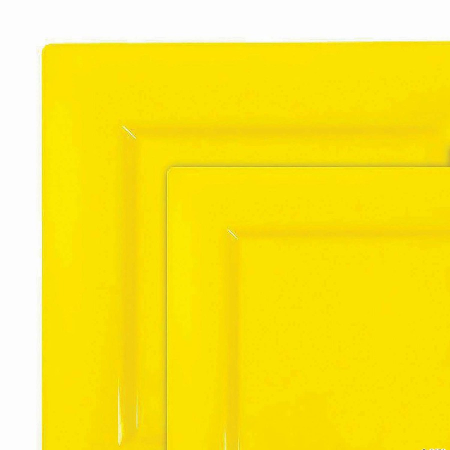 Party Plates * | New Yellow Square Plastic Dinnerware Value Set (120 Dinner Plates + 120 Salad Plates)